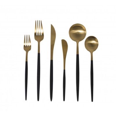 Image of Fina Brushed Gold & Black Flatware