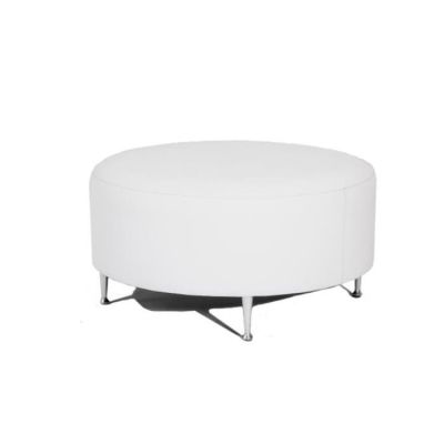 Image of Signature White Faux-Leather Ottoman 3' Rd.