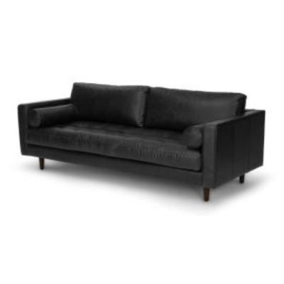 Image of Charme Black Leather Sofa 88"